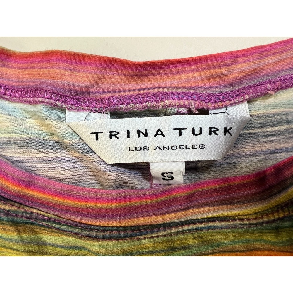 Trina Turk Rainbow Mini Tee Dress Scoop Neck Sleeveless Casual Cotton SZ S - Picture 7 of 13